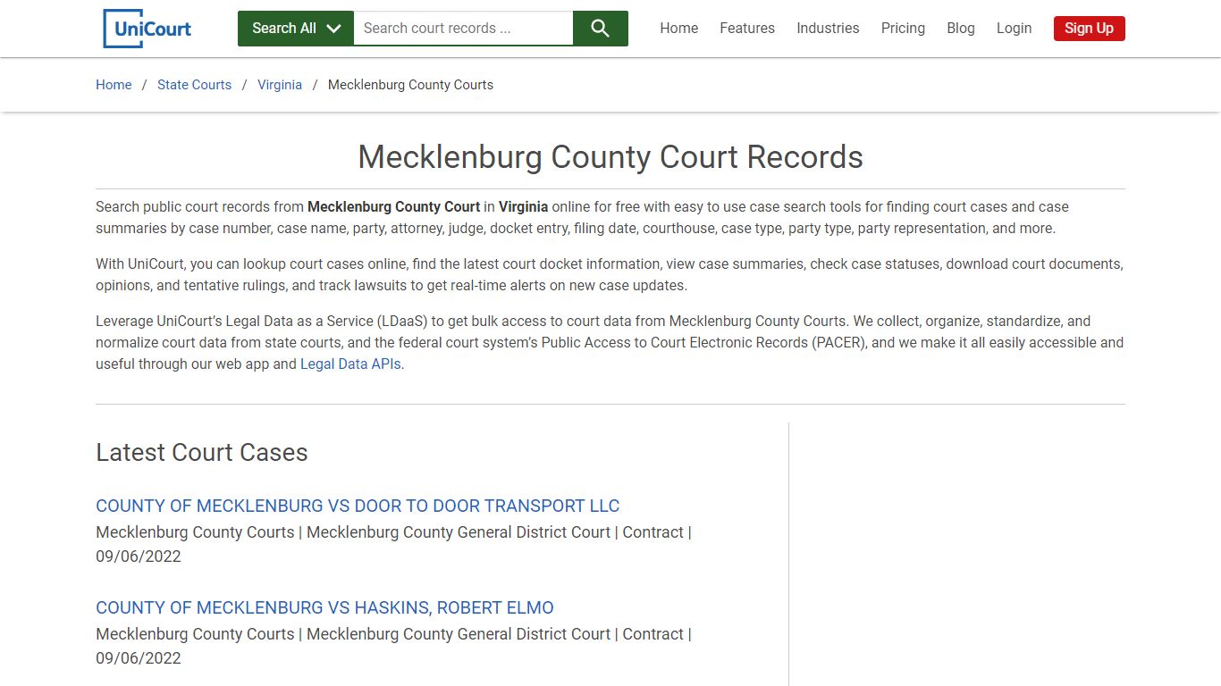 Mecklenburg County Court Records | Virginia | UniCourt