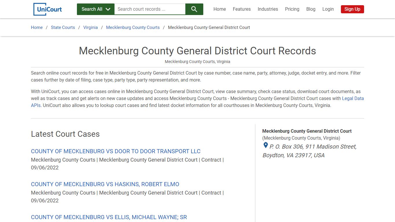 Mecklenburg County General District Court Records