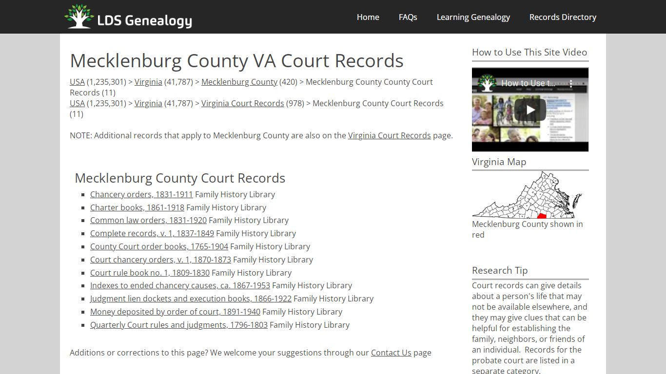 Mecklenburg County VA Court Records - LDS Genealogy